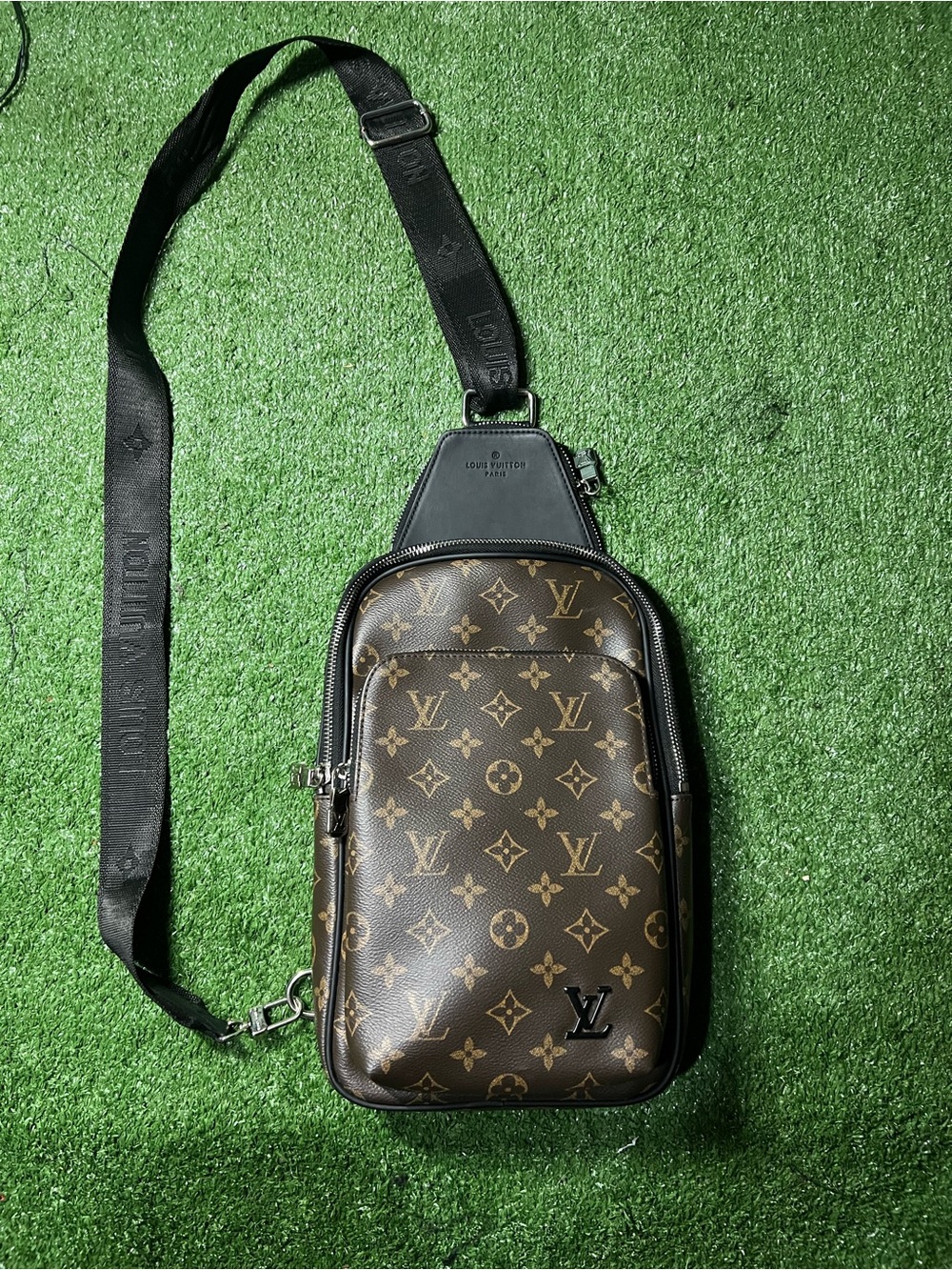 Louis Vuitton Brown Monogram Sling Belt Bag with Black Strap